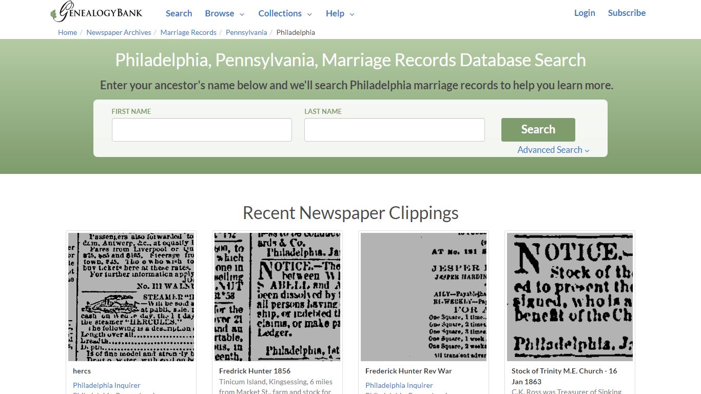 Philadelphia, Pennsylvania, Marriage Records Online Search - GenealogyBank